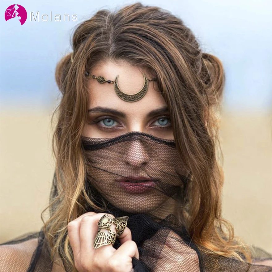 

Цепочка на голову MOLANS в европейском стиле с полыми лунами и цветочным принтом для невесты аксессуары для волос в стиле ретро ручная повязка ...