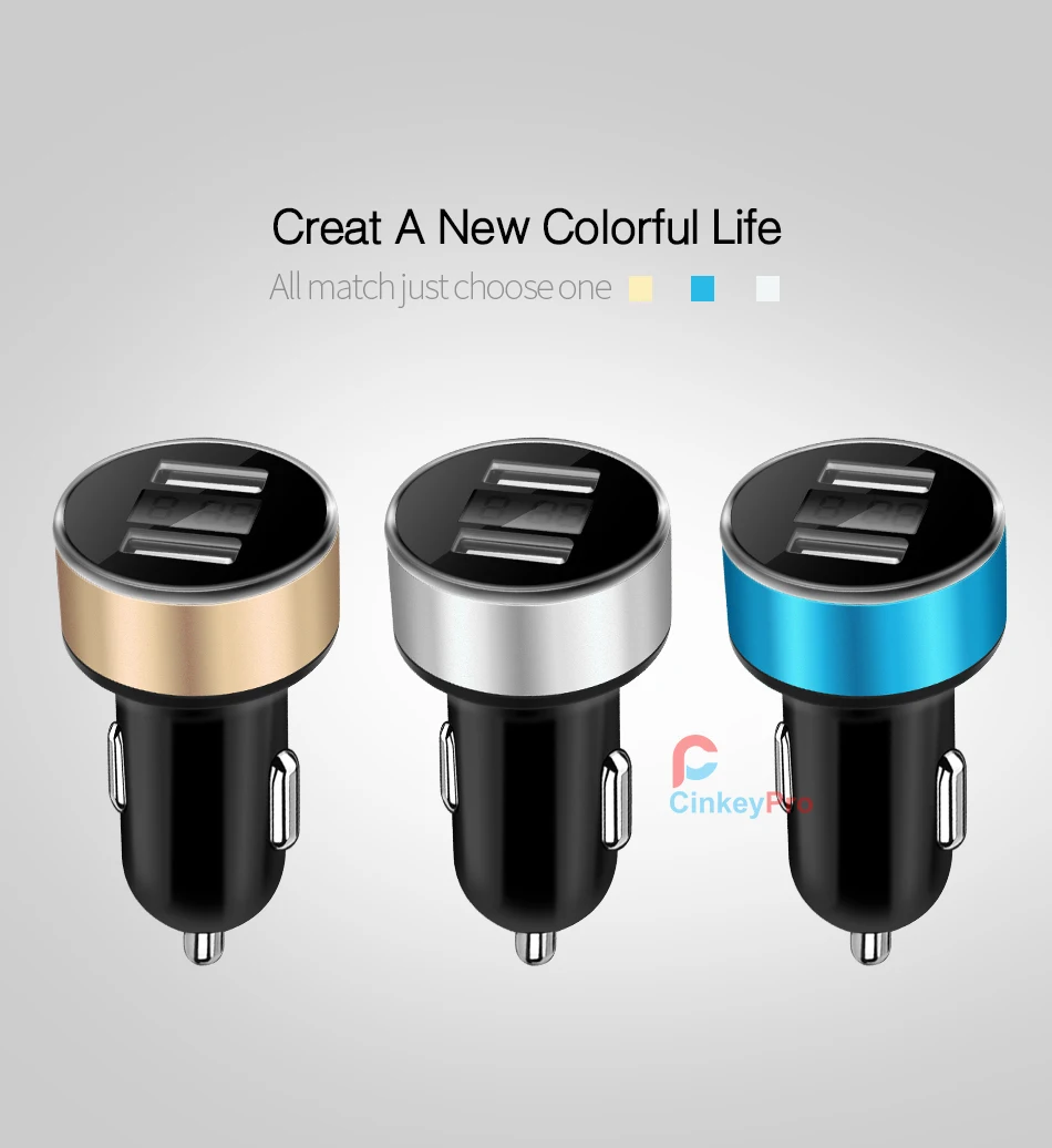 CinkeyPro автомобильное Зарядное устройство светодиодный Экран 2-Порты USB Зарядное устройство 2.1A автомобиля-Зарядное устройство мобильного телефона, Универсальные наушники для iPhone samsung зарядки