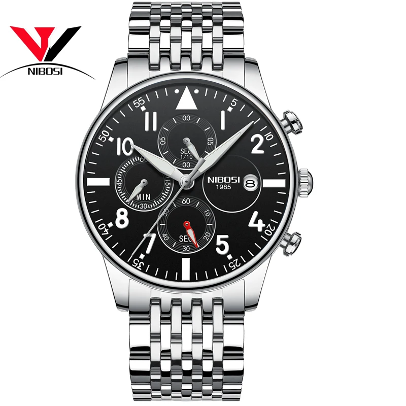 Часы наручные NIBOSI мужские водонепроницаемые брендовые Роскошные повседневные