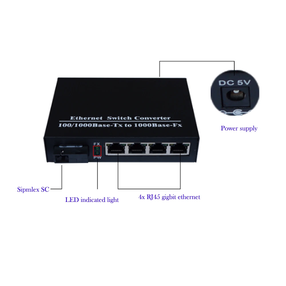 Оптоволоконный коммутатор премиум-класса на 4 порта 100 Мбит/с gigbit ethernet оптический