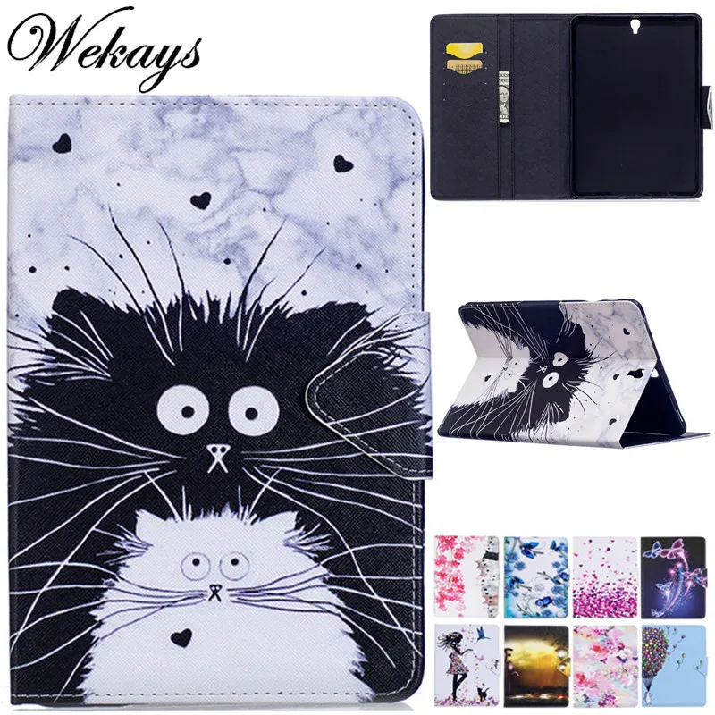 Wekays For Samsung Tab S3 9.7&quot T820 Cartoon Cat Leather Fundas Case Galaxy 9.7 inch T825 SM-T820 Cover Cases | Компьютеры и офис