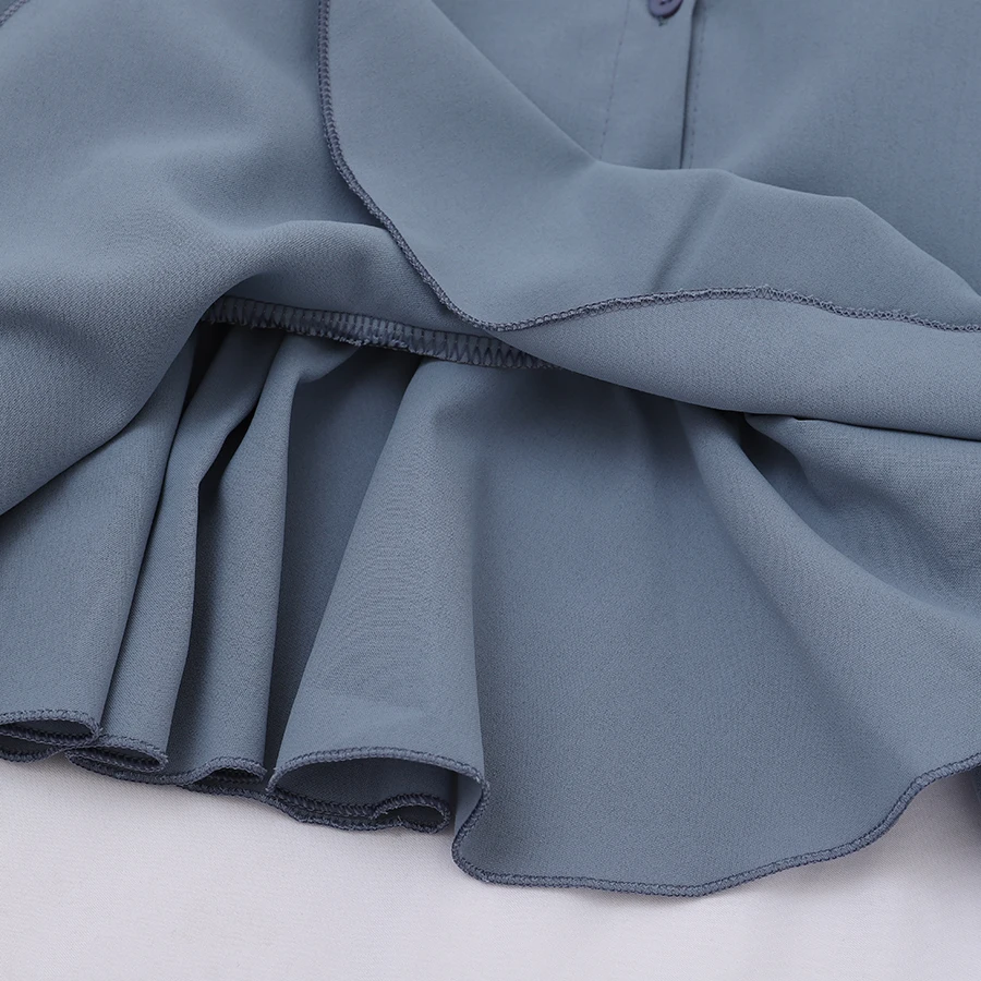 Женская шифоновая блузка с круглым вырезом и расклешенными рукавами базовая