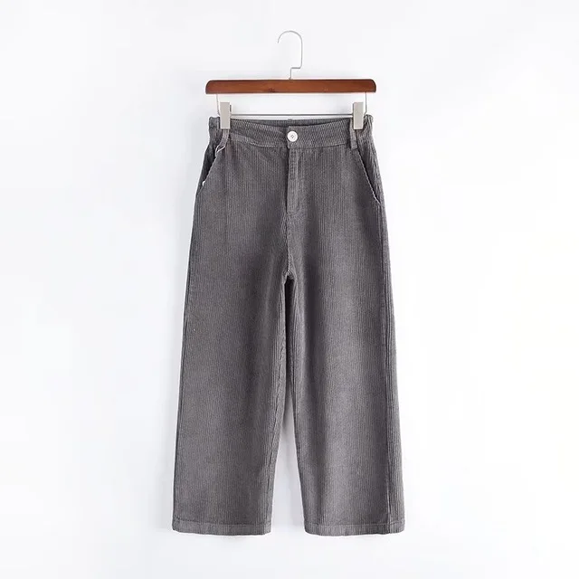 Gray Pants Новые женские брюки, женские осенние зимние одноцветные с высокой талией, широкие брюки, повседневные свободные вельветовые укороченные брюки длиной до щиколотки - Цвет: Gray Pants