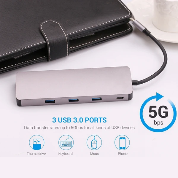 9 в 1 Тип C для доставки питания 4 K видео Hdmi TV VGA 1000 Мбит/с гигабитный кабель Ethernet LAN