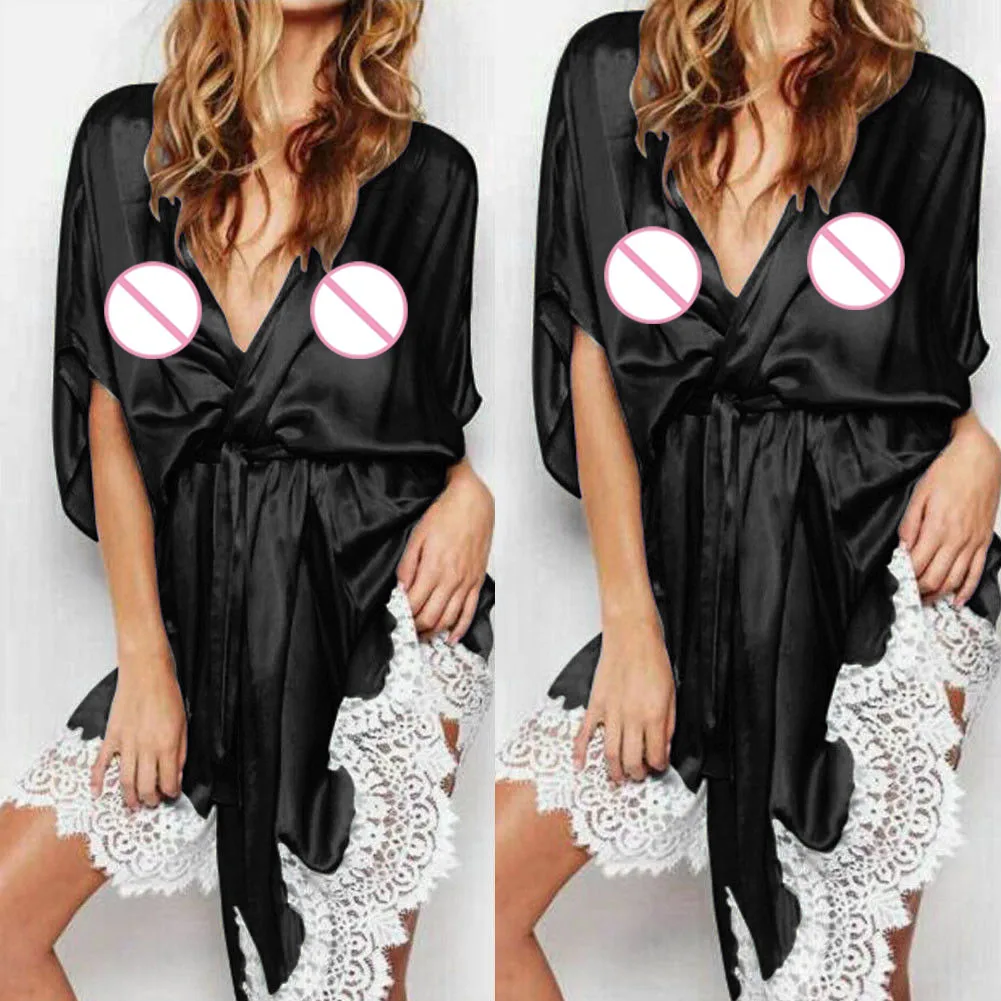 Женское кружевное белье шелковое сексуальное ночная рубашка|Халаты| |