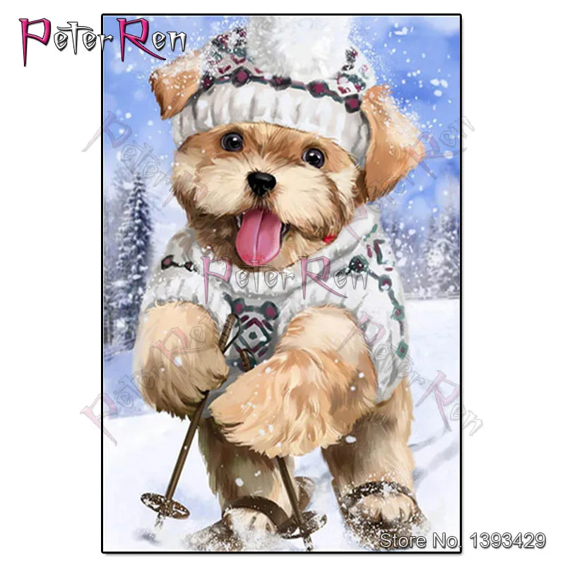 

Diy diamond Painting Cartoon Puppy skiing Diamond Embroidery Animal dog crystal Cross Stitch Pictures Of Rhinestones Home Decor