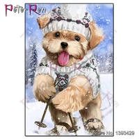 diy diamond painting cartoon puppy skiing diamond embroidery animal dog crystal cross stitch pictures of rhinestones home decor