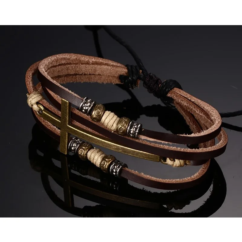 Vnox кожа Крест Браслеты для Для женщин мужчин Jewelry Размеры Регулируемый Богемия