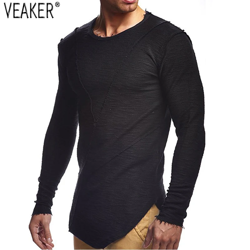 Мужская черная футболка с длинным рукавом повседневная однотонная облегающая