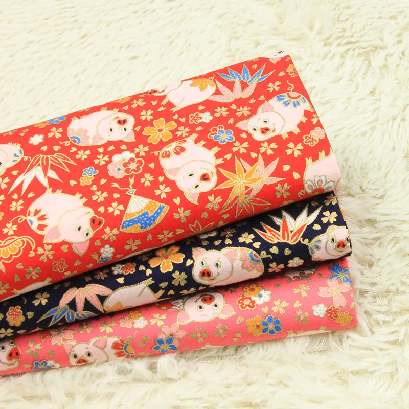 

Half Yard Import Thin Cotton Fabric Soft Breeze Gilt Little Pig Print Handmade DIY Bag Garment Cloth 100% Cotton T462