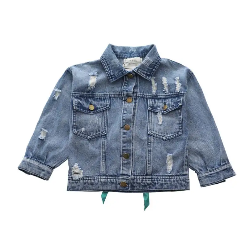 Модные джинсовые пальто для маленьких девочек весна-осень 2019 новые куртки с