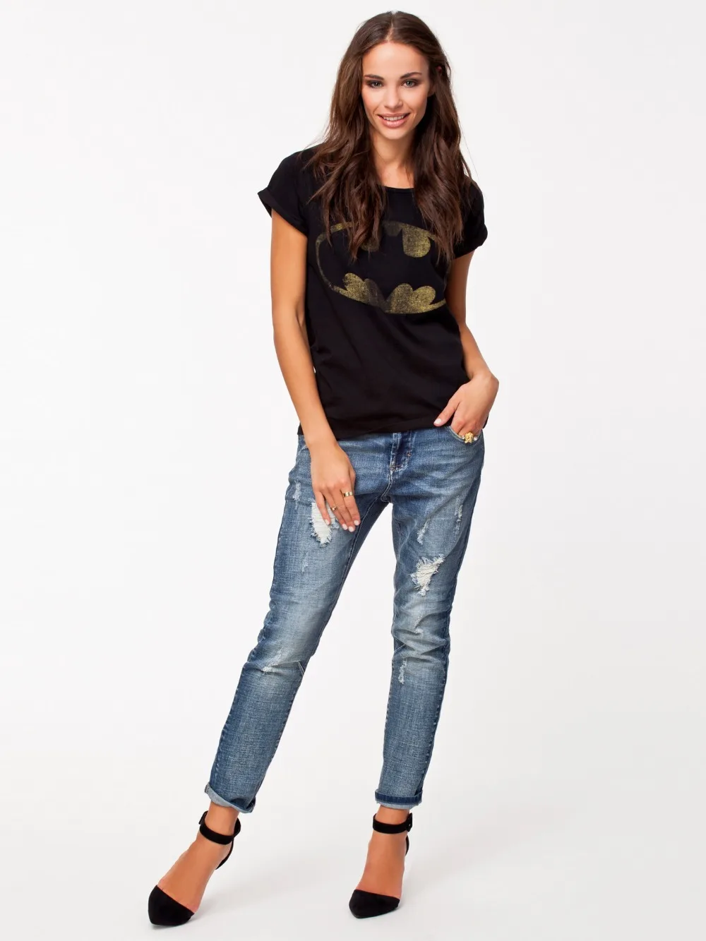 2017 Мультфильм Бэтмен Футболка Женщины С Коротким Рукавом Хлопок Рубашки Женщина