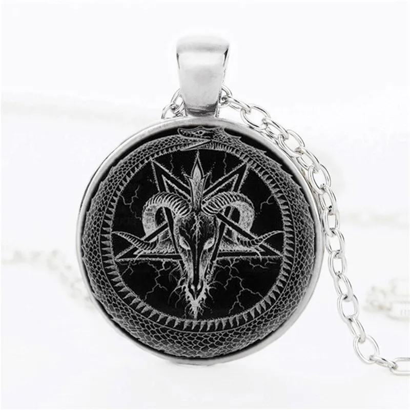 2018 перевернутая пентаграмма Бафомет подвеска и ожерелье Голова козла стеклянный