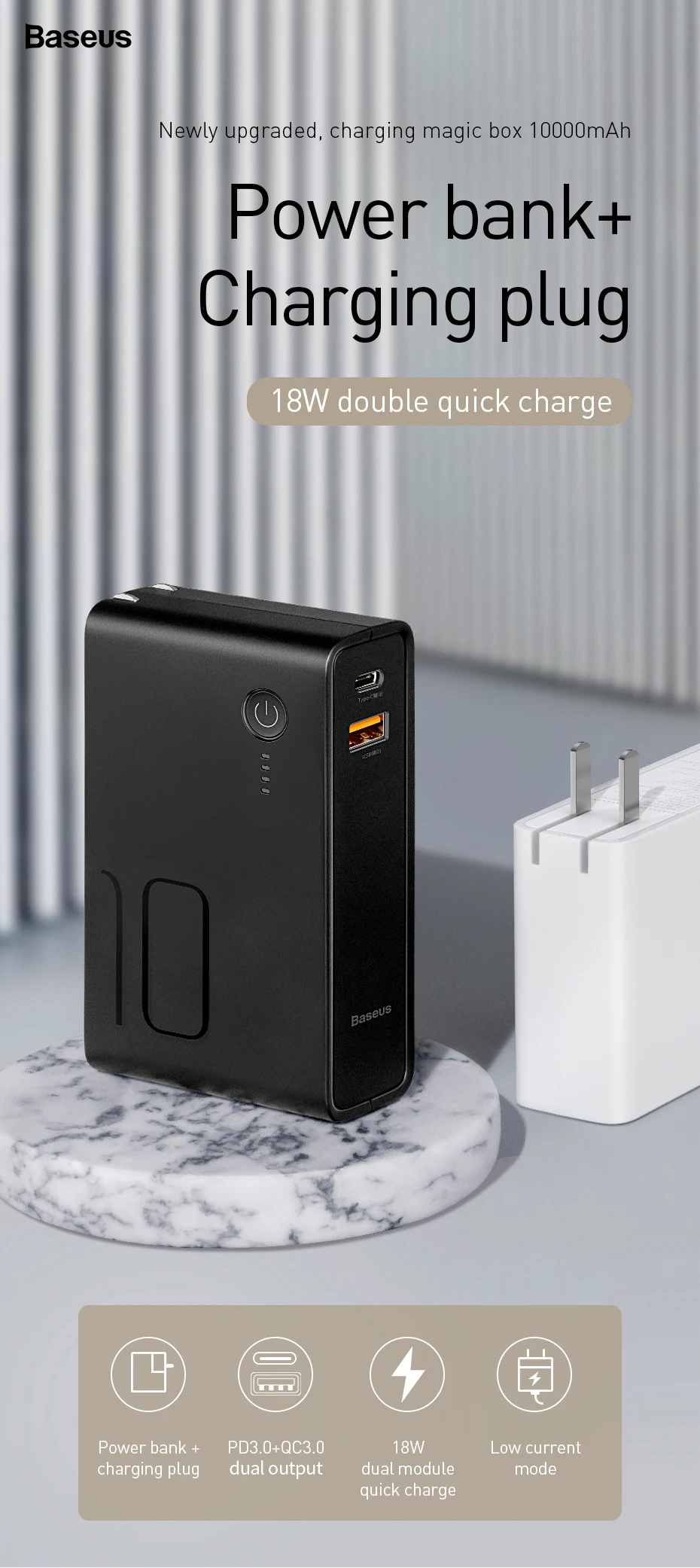 Baseus 10000 mah power Bank с usb-разъемом 3A type-C и usb-выходом power bank PD3.0+ QC3.0 быстрое зарядное устройство для iPhone samsung huawei