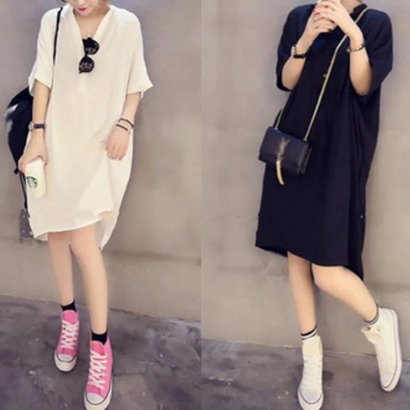 Женское платье с v-образным вырезом и коротким рукавом однотонная Пляжная