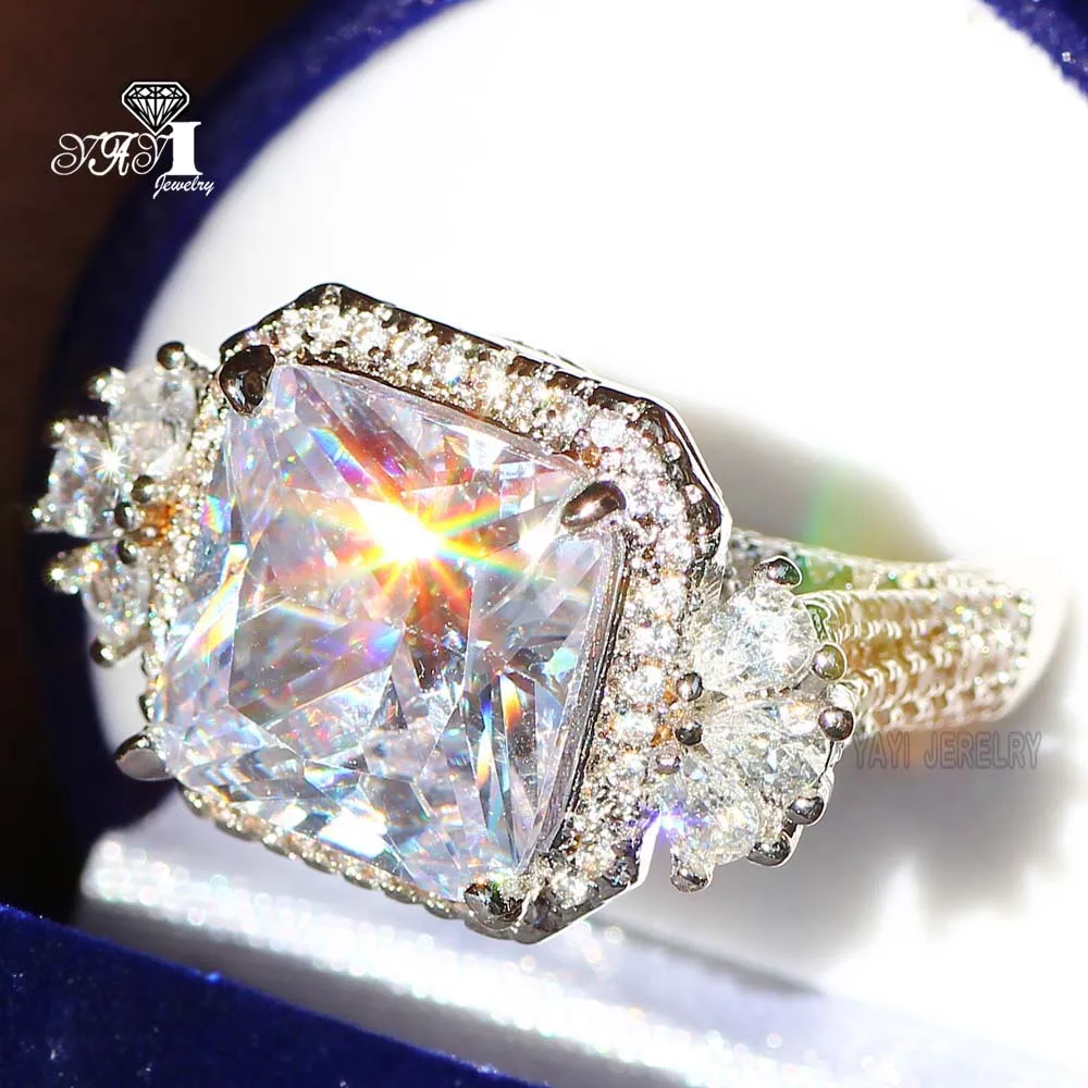 Ювелирные изделия yayi Princess Cut 15 CT 15*15 мм огромный белый циркон серебряного цвета обручальные кольца с сердцем вечерние кольца Подарки