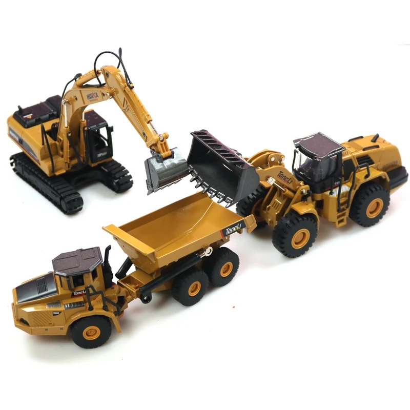 3 шт./компл. HUINA 1:50 Самосвал гусеничный экскаватор колесный погрузчик Diecast металлические модели строительная техника Игрушки для мальчиков подарок коллекция моделей автомобилей