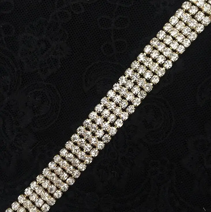 1 Yard 16mm Width SS16 High Quality Beautiful 4 Rows Silver Gold Net Shiny Rhinestone Trims Chain for Wedding Dress | Дом и сад
