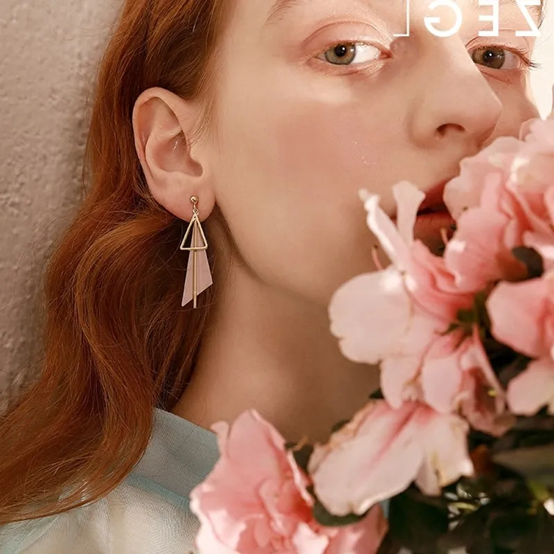 Женские серьги-подвески из серебра 2019 пробы с двойным треугольником | Украшения и