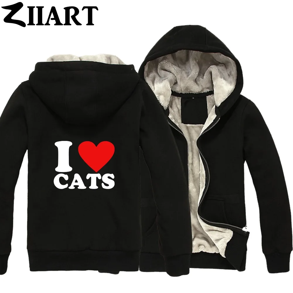 

i love cats Couple Clothes Girls Woman Full Zip Autumn Winter Plus Velvet Parkas ZIIART
