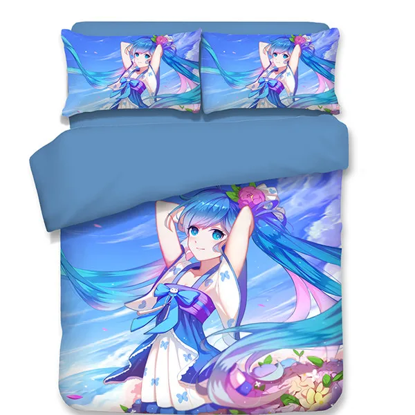Японское аниме Hatsune Мику постельного белья покрывало Стёганое одеяло наволочка 3 шт. пододеяльник устанавливает розовый белый Королева Король постельное белье - Цвет: style 7