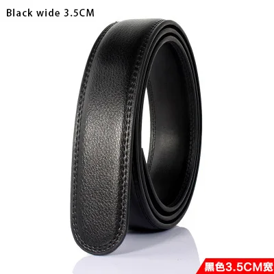 Black Width 3.5cm Man High Brand No Buckle 3.0-3.5cm Width Genuine Leather Men's Belt Brown&Black Cowhide Automatic Belts Men High Quality - Color: Black Width 3.5cm