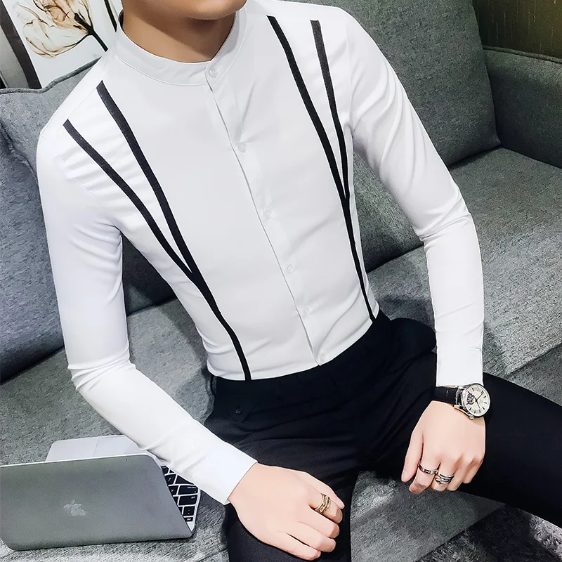 Новая весенняя Модная брендовая мужская одежда приталенная Мужская рубашка с