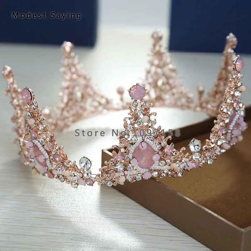 Романтические розовые свадебные тиары 2018 с хрустальной королевской головкой