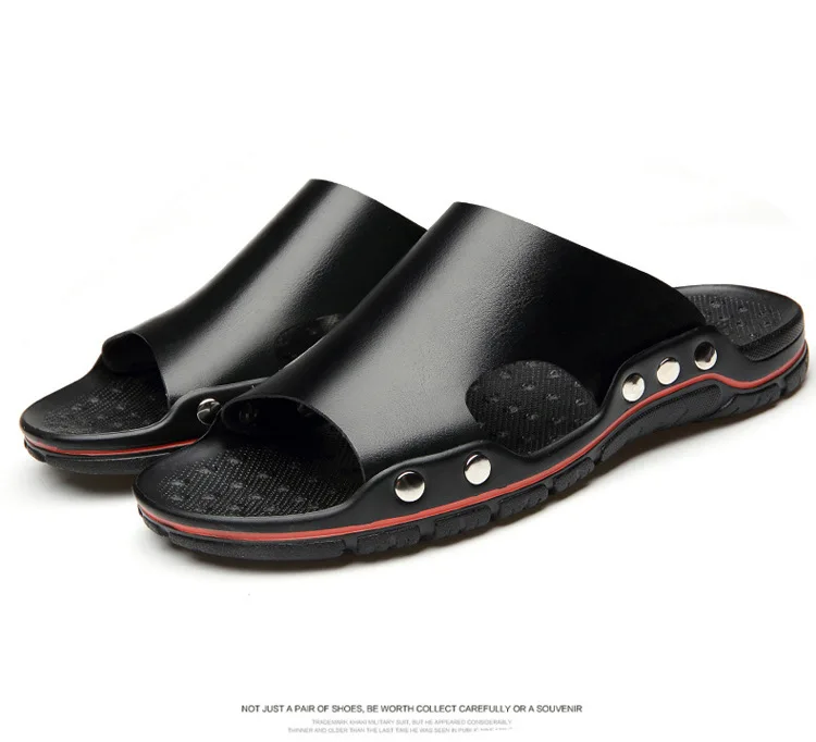 Летние новые модные мужские кожаные Нескользящие сандалии больших размеров
