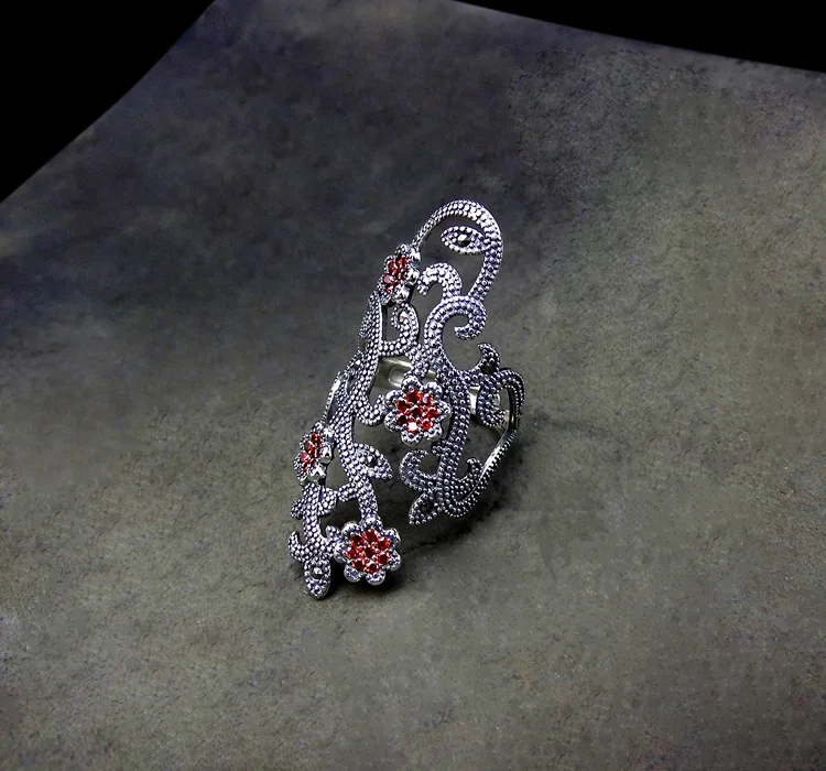 FNJ 925 Серебряное цветочное кольцо Новая мода марказит Циркон S925 Стерлинговое Серебро Кольца для женщин ювелирные изделия регулируемый размер