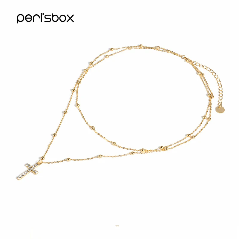 Peri'sBox Изысканная Золотая цветная Стразы чокер с крестиком, колье нежное Винтажное колье ожерелье s Простой Бисероплетение цепи Чокеры