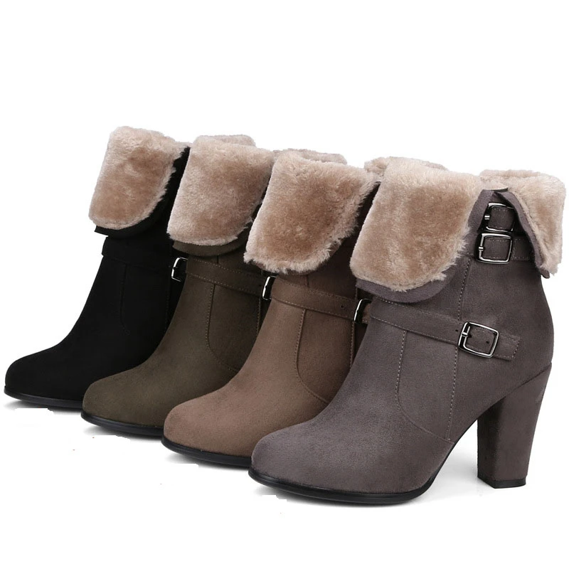 

Women Ankle Boots Woman Winter Warm Shoes Ladies High Heel Platform Wedges Plus Size Slip On 2019 New Fashion Free Shipping
