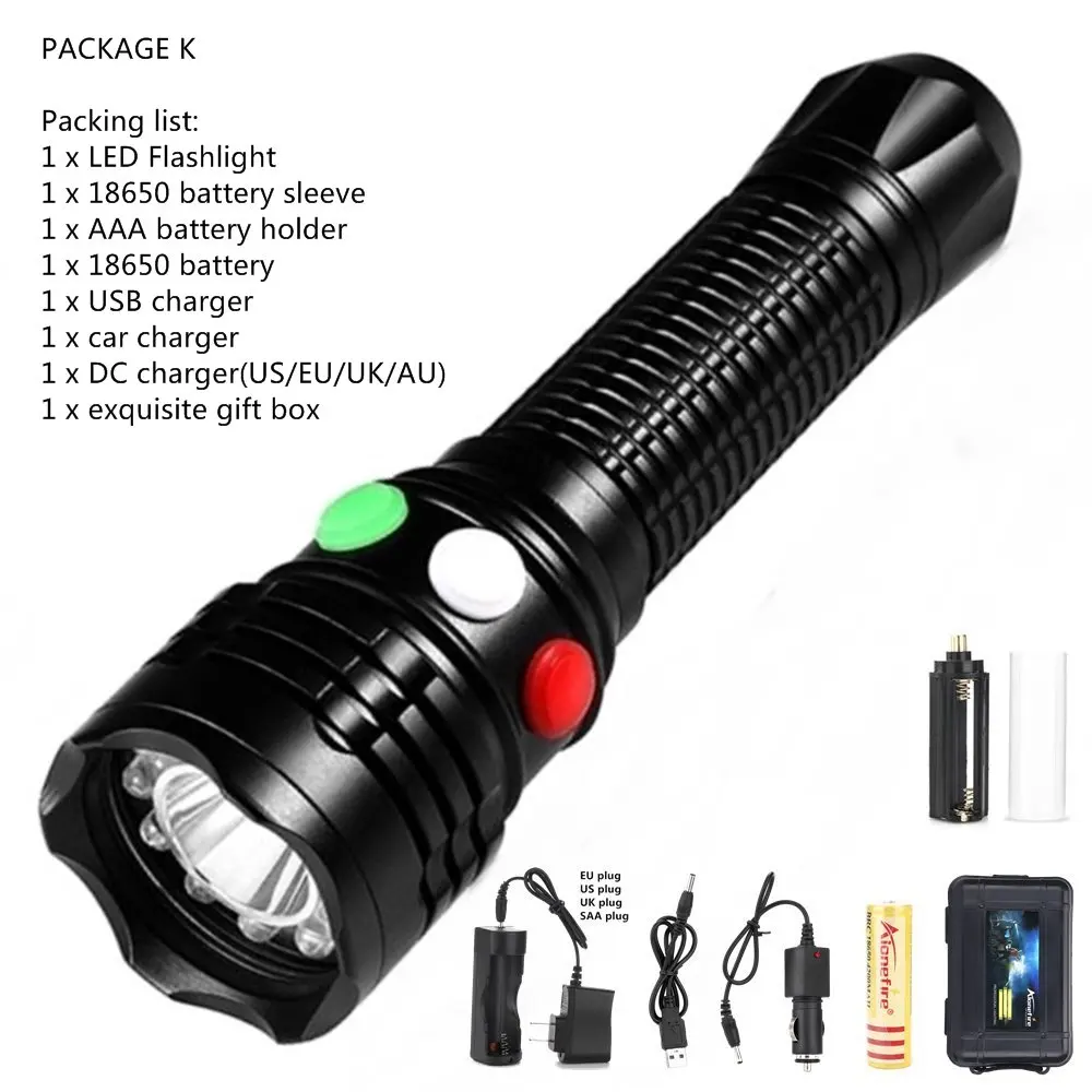 RX1-RWG PACKAGE K AloneFire RX1 Q5 светодиодный сигнальный светильник для железной дороги, светильник-вспышка, красный, белый, зеленый, 18650 Перезаряжаемый USB зарядка, уличный аварийный светильник-вспышка - Испускаемый цвет: RX1-RWG PACKAGE K