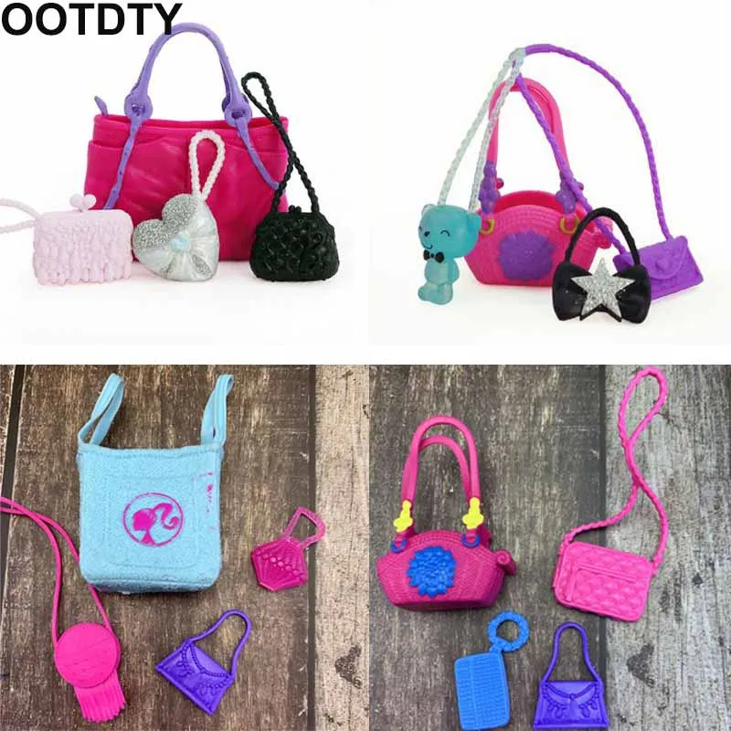 

4 Pcs/ Set Cute Bags Colorful Shoulder Handbag Doll Accessories For Barbie Doll Baby Girl Kids Toy Gift