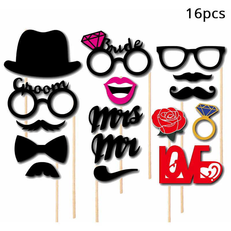Свадебные украшения Mr Mrs Just фото молодоженов стенд реквизит свадебный душ девичник вечеринка Свадьба Вечерние принадлежности для фотокабинки - Цвет: 16pcs Photo Props