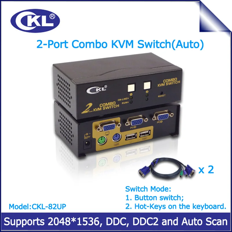 CKL 2 порта USB 0 PS/2 VGA KVM переключатель с кабелями Поддержка автосканирования ПК