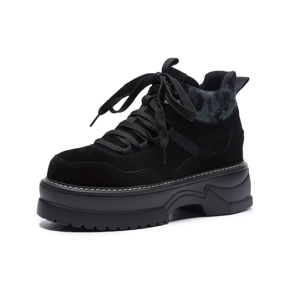MEZEREON Size35-42 Новая женская обувь для женская повседневная обувь; Туфли на каблуке и платформе женский досуг черный и розовый кожаные кроссовки