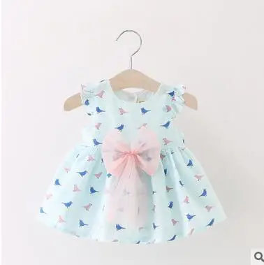 2017 летнее От 0 до 2 лет для маленьких девочек Трендовое платье с бантом и рисунком
