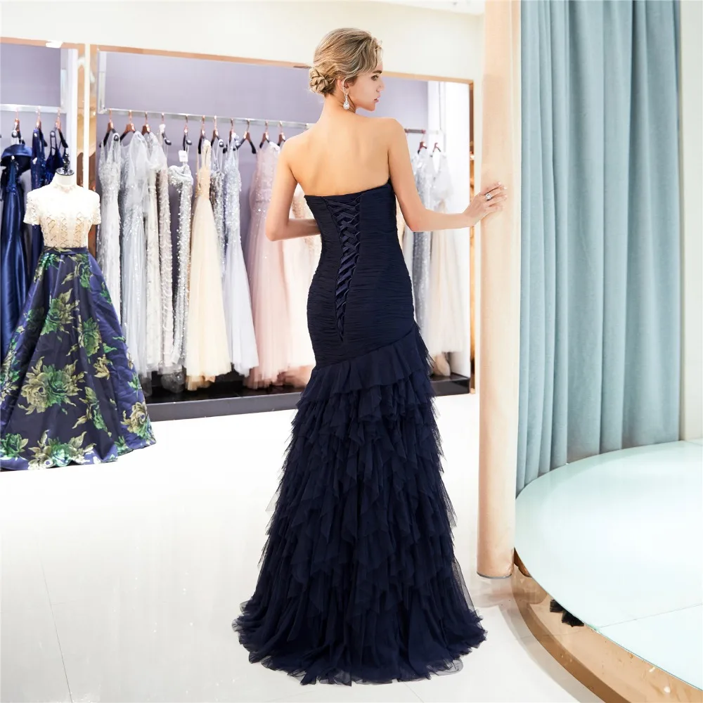 Женское вечернее платье с открытой спиной Forevergracedress темно-синее из фатина