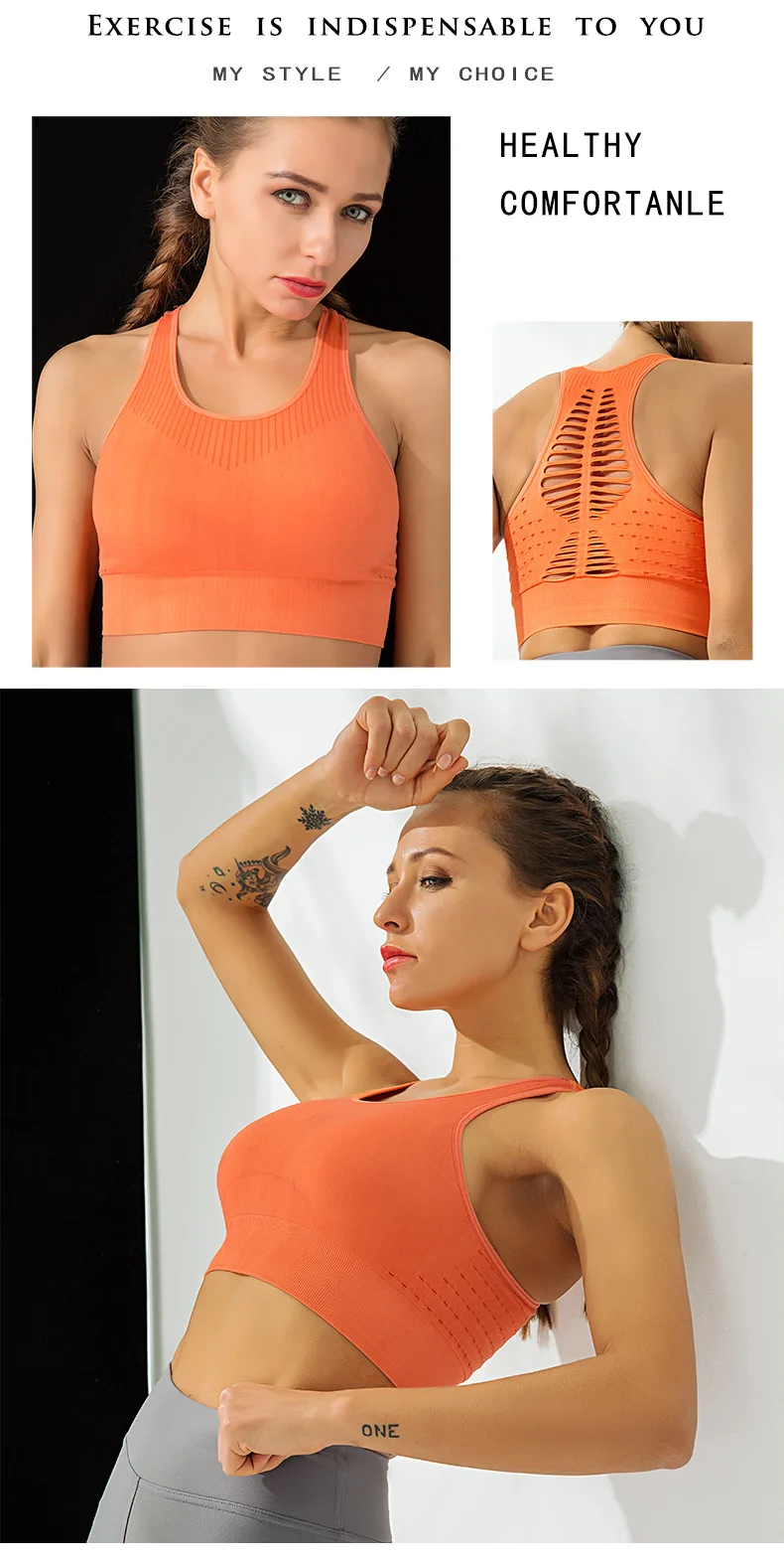 Бесшовные спортивный бюстгальтер Топ для фитнеса Для женщин Racerback Running Crop Топы розовый тренировки бюстгальтер для занятий йогой с вкладышами High Impact Activewear