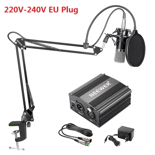 220V-240V EU Plug Neewer NW-700, профессиональный конденсаторный микрофон и ножничная подставка+ кабель XLR+ монтажный зажим и поп-фильтр и фантомный источник питания 48 В - Цвет: 220V-240V EU Plug
