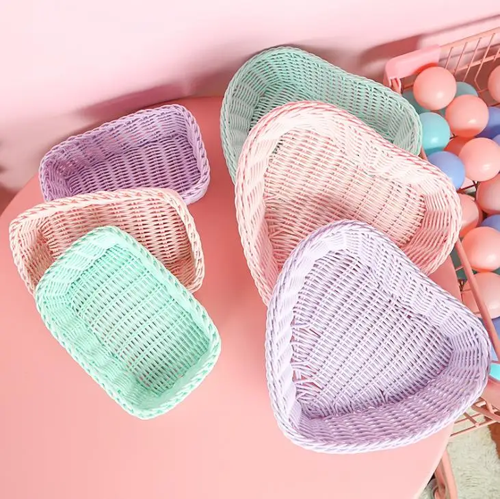 1 шт. новинка конфеты цвет сердце квадратной формы ротанга корзина для хранения стол Ткачество плетеная настольная коробка держатели канцелярские