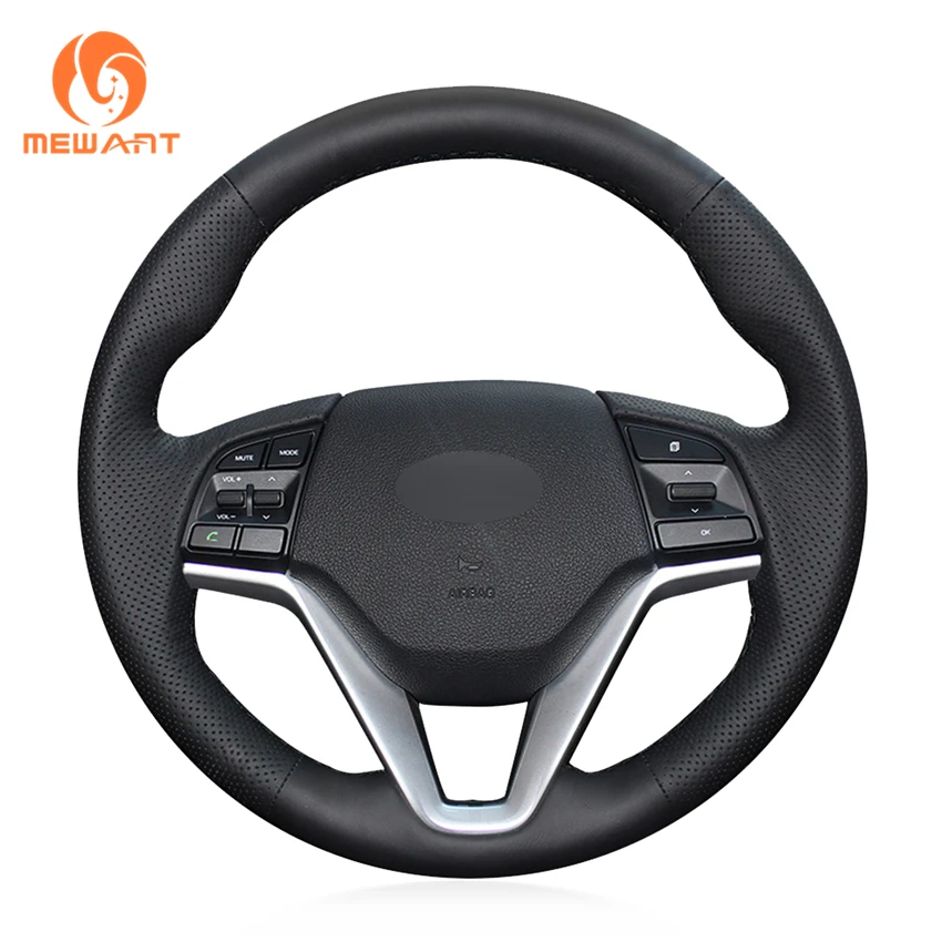 

MEWANT Black Genuine Leather Car Steering Wheel Cover Braid for Hyundai Tucson 3 2015 2016 2017 2018 2019 2020