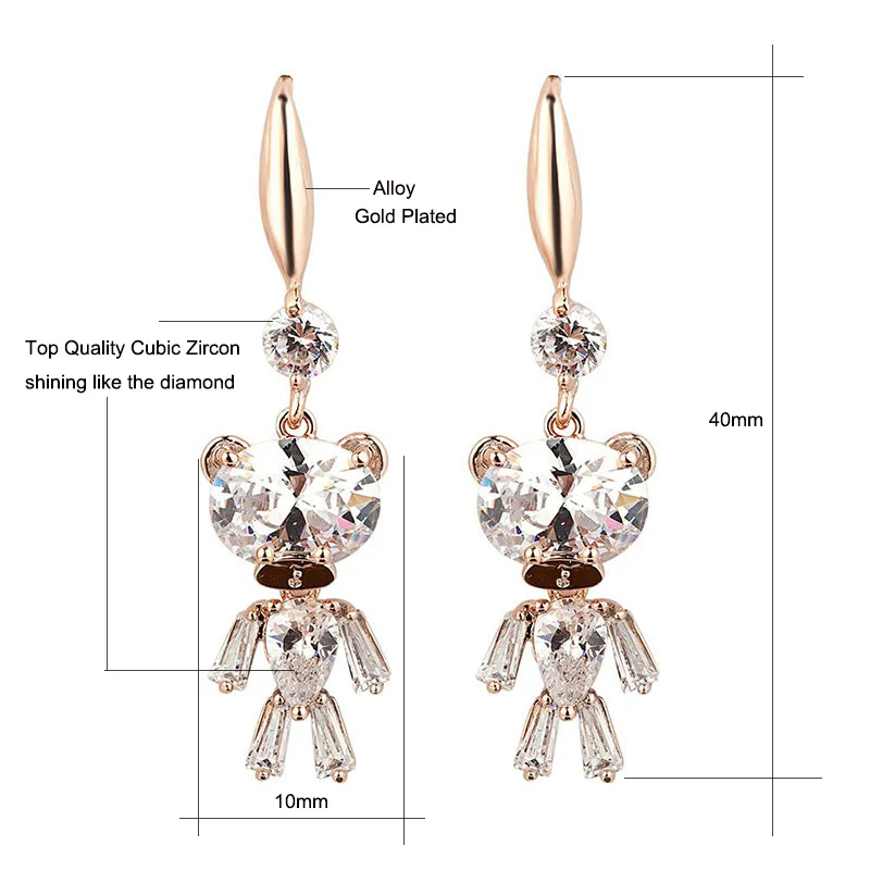 Женские серьги-подвески в виде медведя золотистые сережки индивидуальном стиле