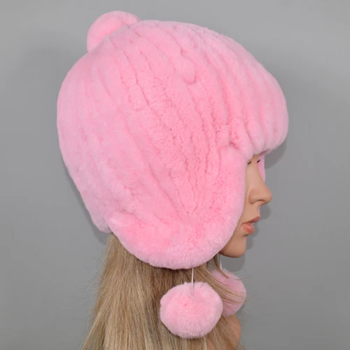pink Открытый Теплый Настоящий мех кролика шапочки шапки для женщин Настоящий мех кролика Skullies шапка Эластичный вязаный натуральный шапки из меха кролика рекс - Цвет: pink