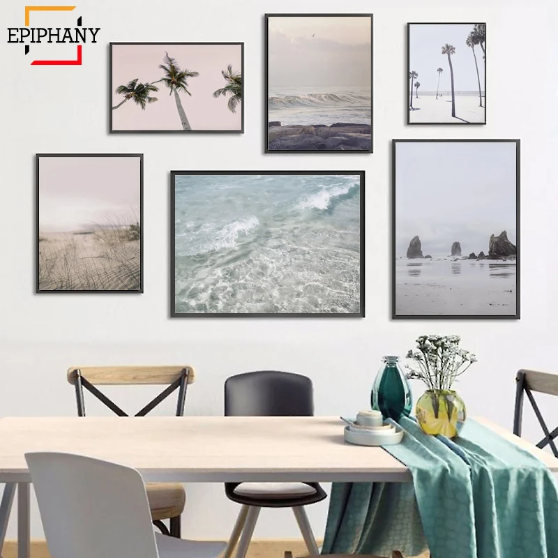 Настенная живопись на холсте в виде пастельных пальм|Рисование и каллиграфия| |