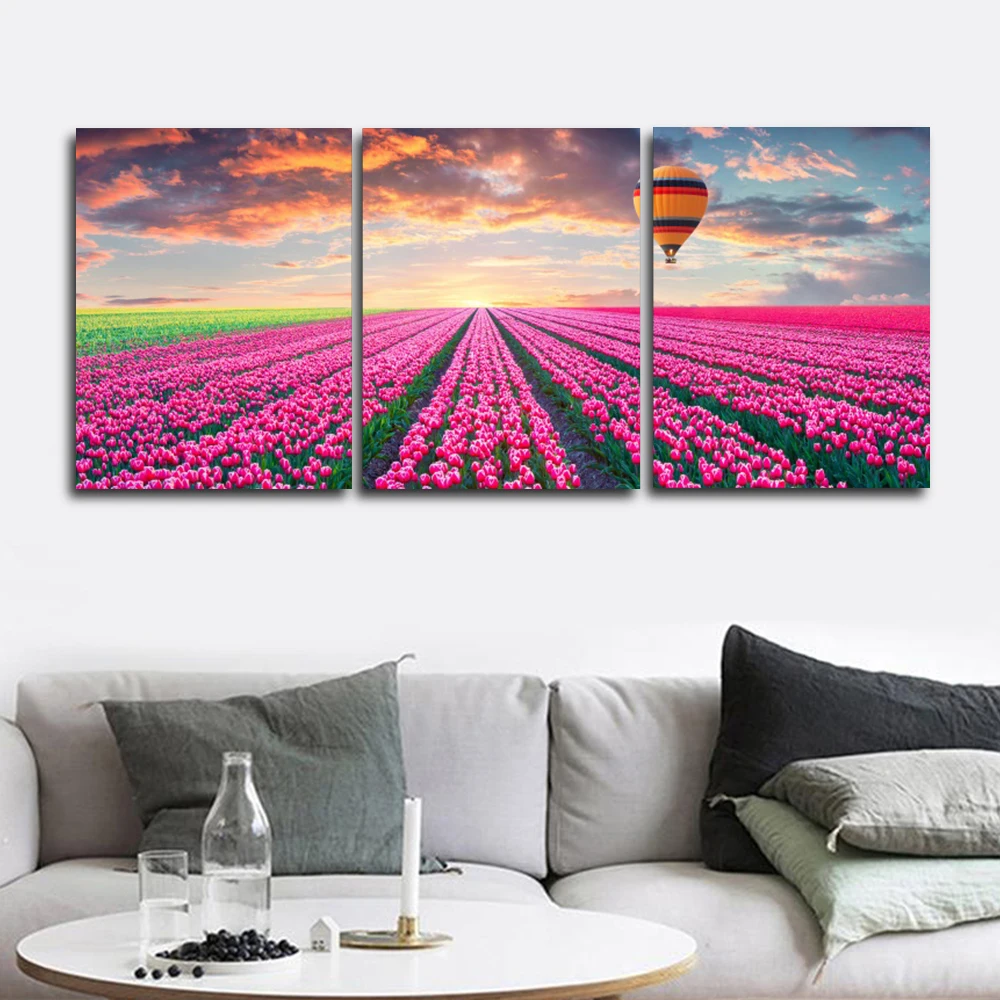 

Laeacco 3 Panel Spring Purple Flower Wall Artwork Garden Posters and Prints Canvas Calligraphy Paintings Home Living Room Decor