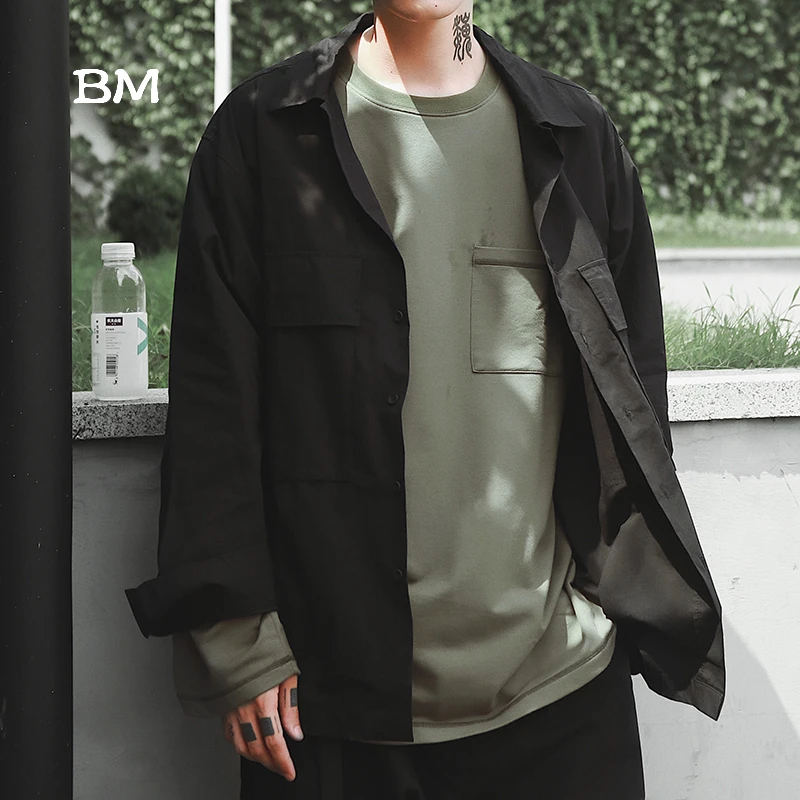 Мужская белая рубашка в японском стиле Харадзюку свободная большого размера с