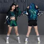 Детская одежда в стиле хип-хоп, одежда для бальных танцев с блестками для девочек, короткий топ, танцевальное пальто, сценический костюм для выступлений, джазовые наряды