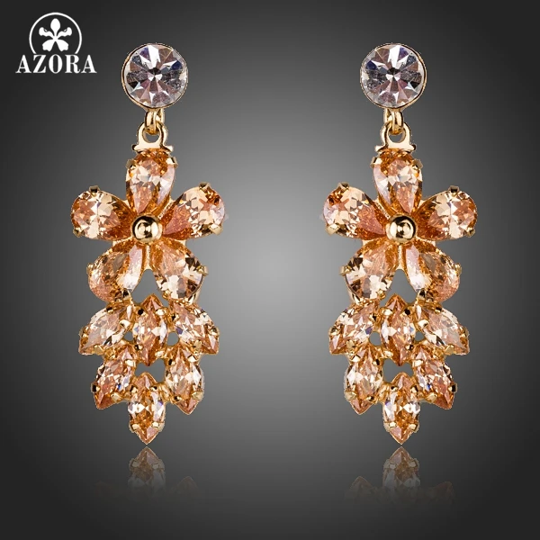 Серьги подвески в виде цветка с фианитами TE0110|earings|earring retroearring flower |